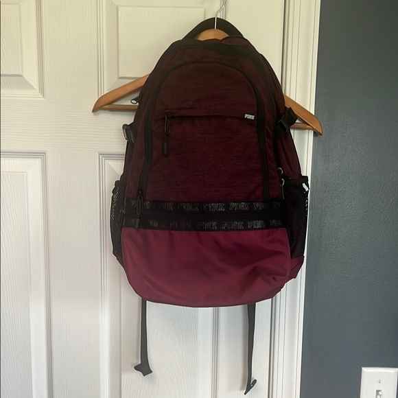 Victoria’s Secret PINK Collegiate Logo Backpack Maroon Marled and Black - Picture 2 of 4